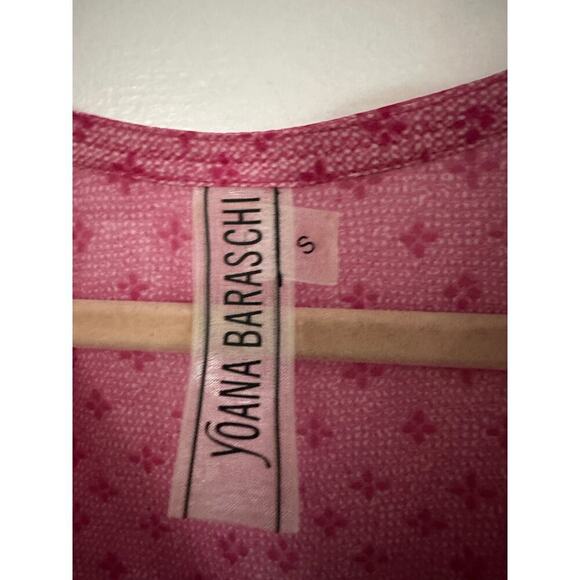 YOANA BARASCHI Fuschia Floral Blouse Tunic Long Tab-Sleeve Lace Print Sz Small - Picture 3 of 5